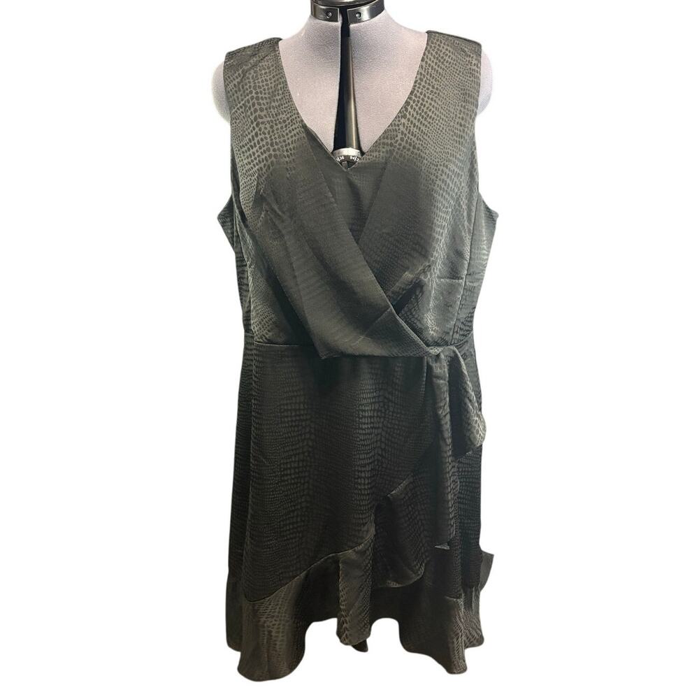 Nine West Animal Print Faux Wrap Sleeveless Dress Black Sz XL